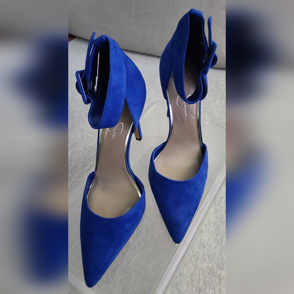 JESSICA SIMPSON BLUE SUEDE POINTY-TOE PUMPS - 4" in STILETTO  HEELS (SIZE 9)